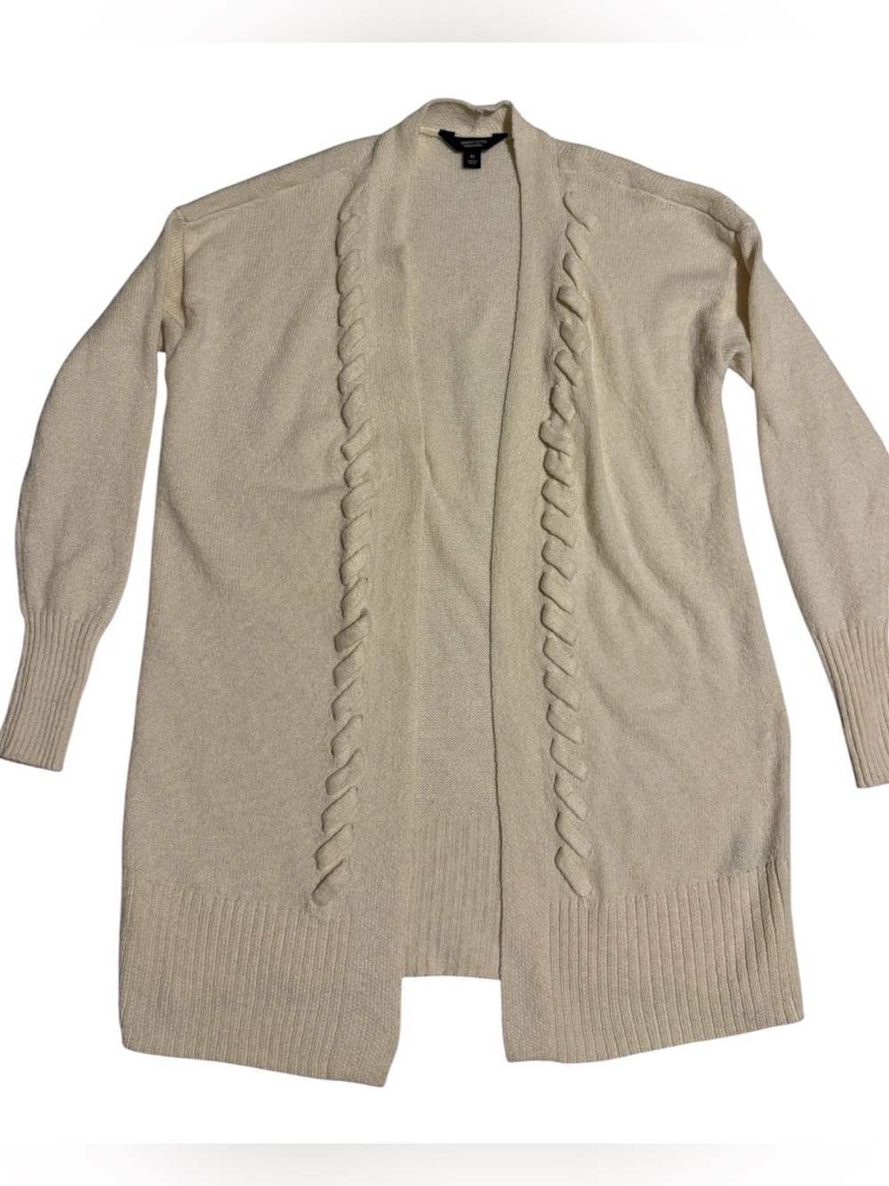 Simply Vera Vera Wang Open-Front Cable-Trim Cardigan - Beige/Cream